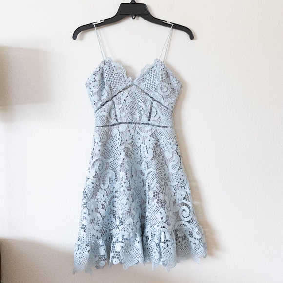 Self Portrait Paisley Vine Lace Mini Dress Icy Blue - Picture 2 of 5